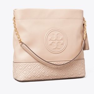 NWT. Tory Burch Fleming Hobo- light taupe
